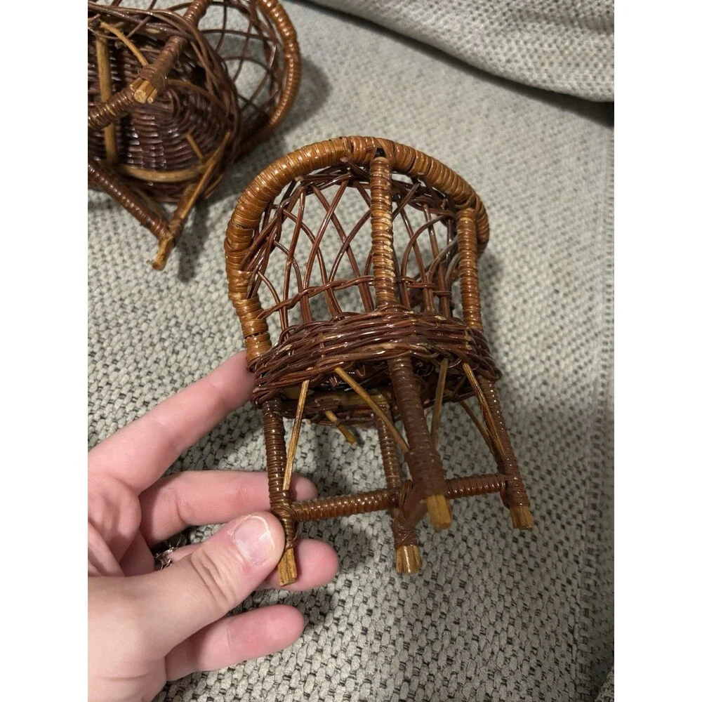 Vintage Miniature Wicker Doll Furniture Set Chairs Loveseat Table Rattan Lot